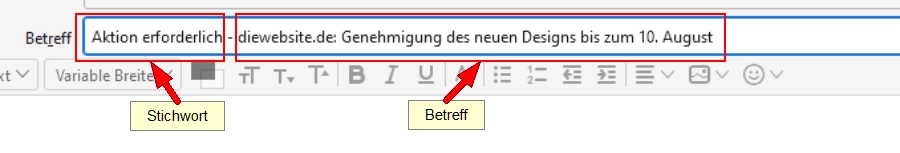 Die Betreffzeile einer BLUF E-Mail